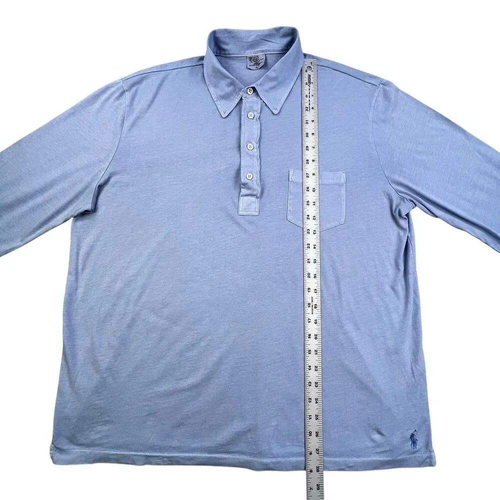 VTG Polo Ralph Lauren Polo Shirt Men XL Blue Long Sleeve Lightweight Cotton